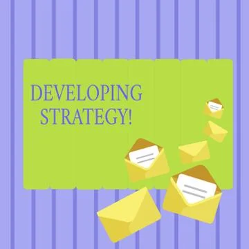 Writing note showing Developing Strategy. Business photo showcasing Game plan Stock Illustration