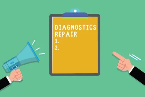 Writing note showing Diagnostics Repair. Business photo showcasing A program or Ilustración de archivo