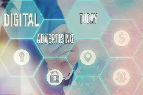 Writing note showing Digital Advertising. Business photo showcasing when Stock Photos