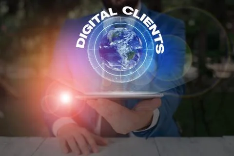 Writing note showing Digital Clients. Business photo showcasing use digital 库存照片