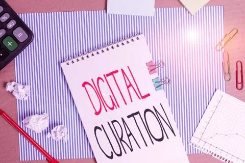 Writing note showing Digital Curation. Business photo showcasing maintenance Foto stock