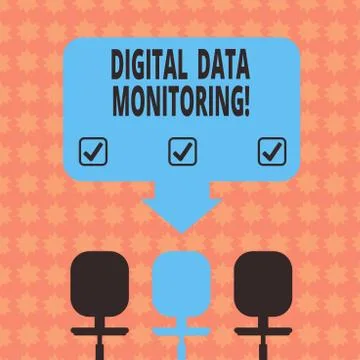 Writing note showing Digital Data Monitoring. Business photo showcasing Routine Illustrazione stock