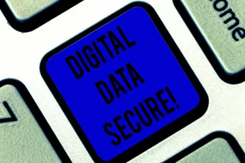 Writing note showing Digital Data Secure. Business photo showcasing prevent Stock Photos