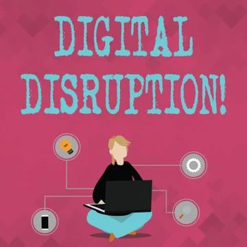 Writing note showing Digital Disruption. Business photo showcasing Stock Illustration