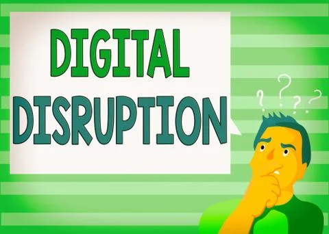 Writing note showing Digital Disruption. Business photo showcasing occur when Stock Illustration