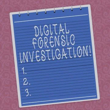 Writing note showing Digital Forensic Investigation. Business photo showcasing Illustrazione stock