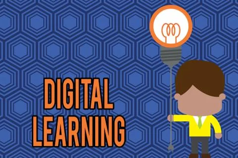Writing note showing Digital Learning. Business photo showcasing accompanied by Stock Illustration