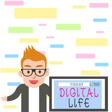 Writing note showing Digital Life. Business photo showcasing Living in a world Ilustração Stock