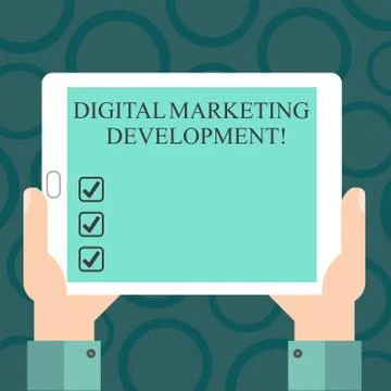 Writing note showing Digital Marketing Development. Business photo showcasing Illustrazione stock