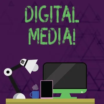 Writing note showing Digital Media. Business photo showcasing digitized content Illustrazione stock