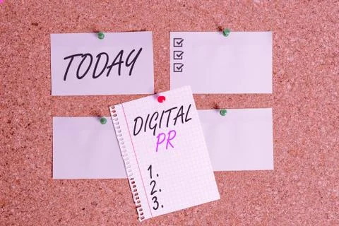 Writing note showing Digital Pr. Business photo showcasing marketing strategy Stock Photos
