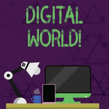 Writing note showing Digital World. Business photo showcasing Inter connected Stock Illustration