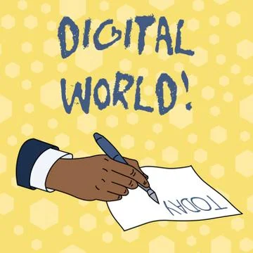 Writing note showing Digital World. Business photo showcasing Inter connected Stock Illustration