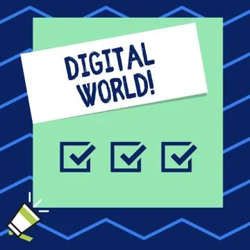 Writing note showing Digital World. Business photo showcasing Inter connected Stock Illustration