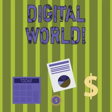 Writing note showing Digital World. Business photo showcasing Inter connected Illustrazione stock