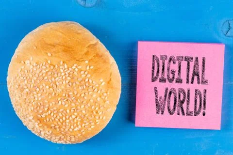 Writing note showing Digital World. Business photo showcasing Inter connected Fotos Stock