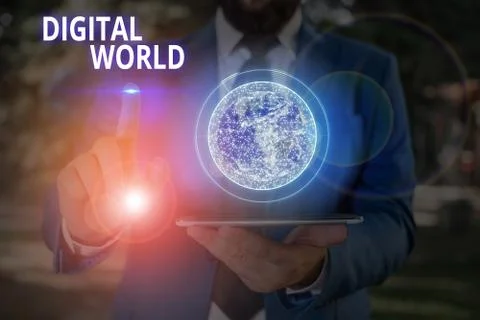 Writing note showing Digital World. Business photo showcasing Inter connected Foto stock