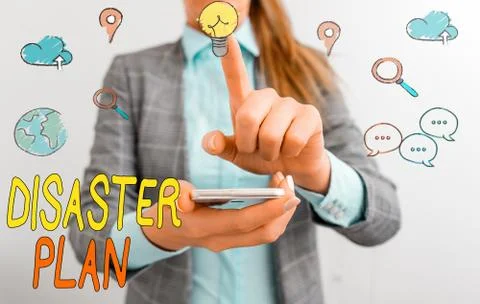 Writing note showing Disaster Plan. Business photo showcasing Respond to 스톡 사진