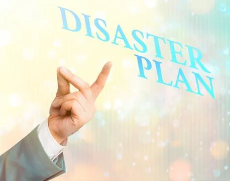 Writing note showing Disaster Plan. Business photo showcasing Respond to Stock Photos
