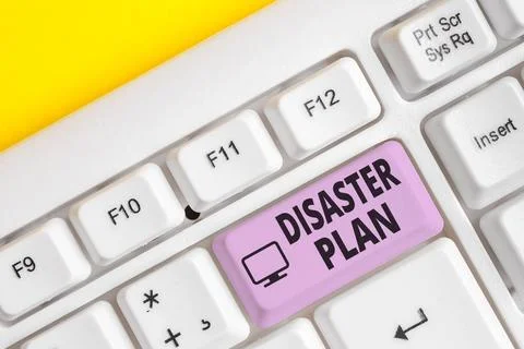 Writing note showing Disaster Plan. Business photo showcasing Respond to E... Stock Photos