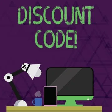 Writing note showing Discount Code. Business photo showcasing Series of letters Stock Illustration