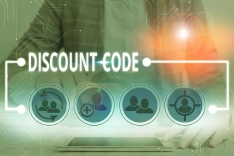 Writing note showing Discount Code. Business photo showcasing Series of letters Stock-Fotos