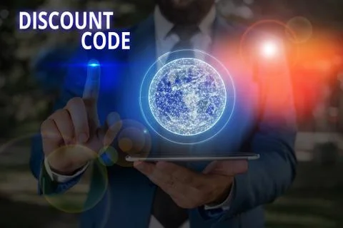 Writing note showing Discount Code. Business photo showcasing Series of letters 库存照片