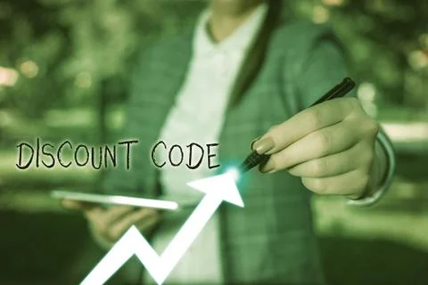 Writing note showing Discount Code. Business photo showcasing Series of letters Foto stock