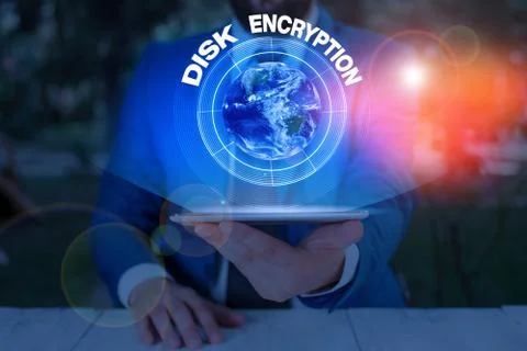 Writing note showing Disk Encryption. Business photo showcasing the security Stock Photos
