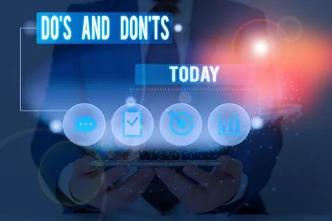 Writing note showing Do S And Don Ts. Business photo showcasing Technologically Stock Photos