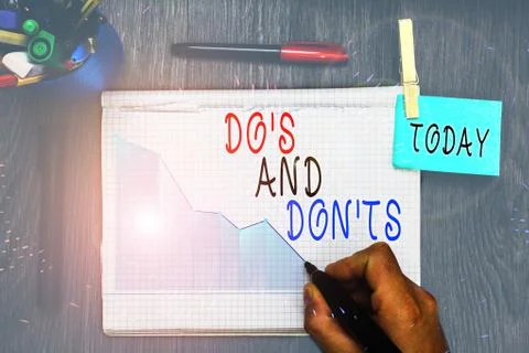 Writing note showing Do S And Don Ts. Business photo showcasing Technologically Stock Photos