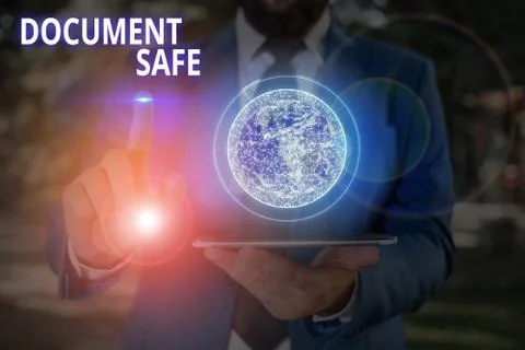 Writing note showing Document Safe. Business photo showcasing keep your 写真素材