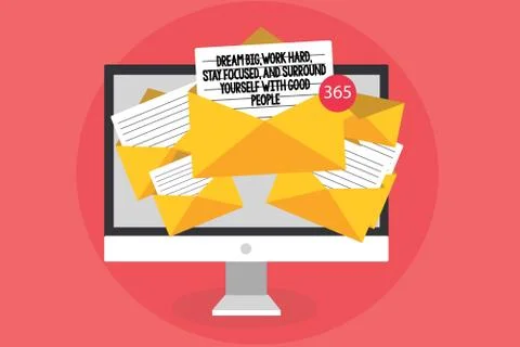 Writing note showing Dream Big, Work Hard, Stay Focused, And Surround Yourself Stock Illustration
