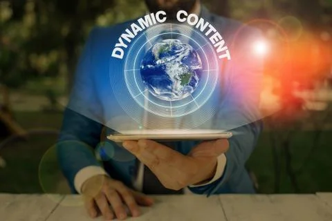 Writing note showing Dynamic Content. Business photo showcasing web content that Stock Photos