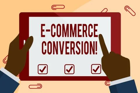 Writing note showing E Commerce Conversion. Business photo showcasing the way to Illustrazione stock