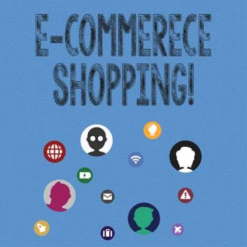 Writing note showing E Commerce Shopping. Business photo showcasing directly buy 库存插图