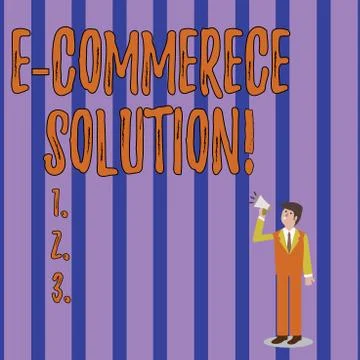 Writing note showing E Commerce Solution. Business photo showcasing Software Illustrazione stock