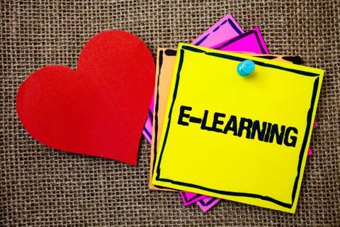 Writing note showing  E-Learning. Business photo showcasing Education by the  Fotos de archivo