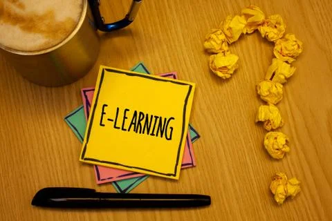 Writing note showing  E-Learning. Business photo showcasing Education by the  스톡 사진