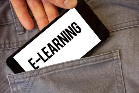 Writing note showing  E-Learning. Business photo showcasing Education by the  写真素材