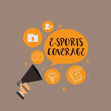 Writing note showing E Sports Coverage. Business photo showcasing Reporting live Stock Illustration