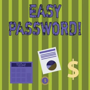 Writing note showing Easy Password. Business photo showcasing Easy code that Illustrazione stock
