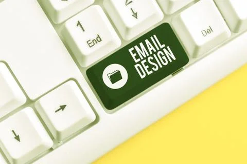 Writing note showing Email Design. Business photo showcasing reusable HTML file Stock-Fotos