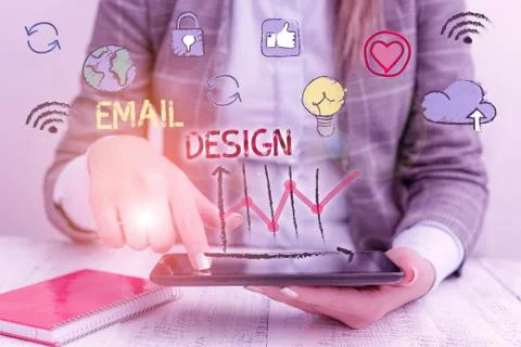 Writing note showing Email Design. Business photo showcasing reusable HTML file Stock-Fotos
