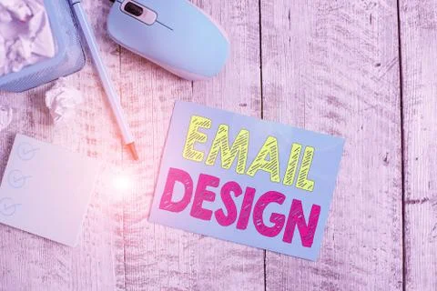 Writing note showing Email Design. Business photo showcasing reusable HTML file Stock-Fotos