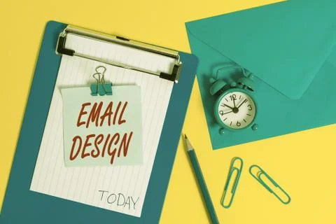 Writing note showing Email Design. Business photo showcasing reusable HTML file Stock-Fotos
