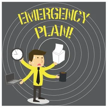 Writing note showing Emergency Plan. Business photo showcasing actions developed Stock Illustration