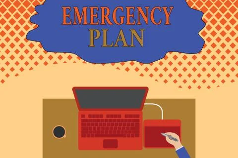 Writing note showing Emergency Plan. Business photo showcasing procedures for Ilustración de archivo