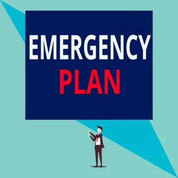 Writing note showing Emergency Plan. Business photo showcasing procedures for Ilustración de archivo