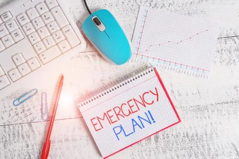 Writing note showing Emergency Plan. Business photo showcasing actions developed Stock Photos